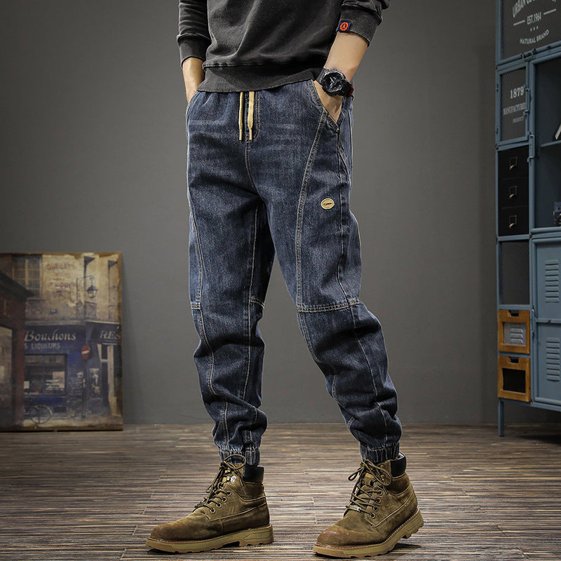 Spring retro workwear jeans for men, loose large size casual pants, leggings