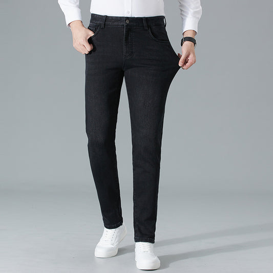 autumn and winter new men's jeans for young and middle-aged men, casual and slim long pants, high-elastic cotton pants