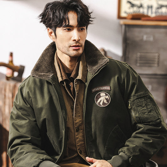 Retro pilot jacket cotton jacket men's winter plus velvet thickened cotton jacket men's autumn and winter style