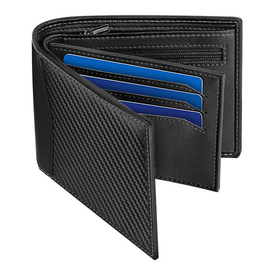 Carbon fiber pattern wallet RFID anti-theft brush multi-function multi-card slot tri-fold loose-leaf