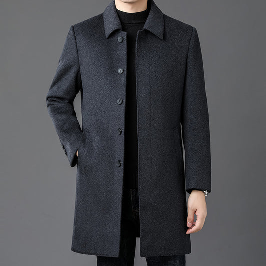 2024 Winter Double-sided Nylon Windbreaker Men's High-end Executive Men's Wool Coat Mid-length Lapel Warm