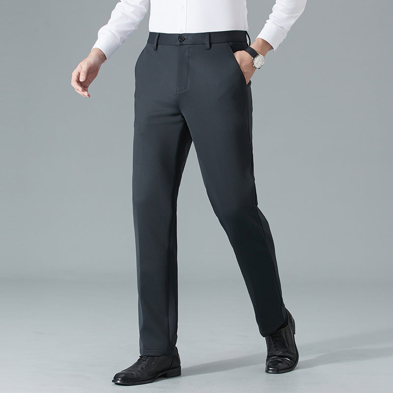 Thick business non-iron trousers for middle-aged and young men's casual trousers, elastic small straight long trousers