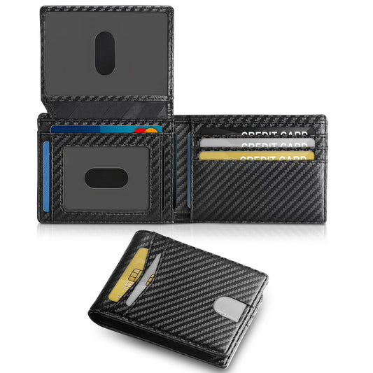 Carbon fiber pattern men's wallet with multiple card slots, business-style high-end leather wallet, three-fold men's wallet