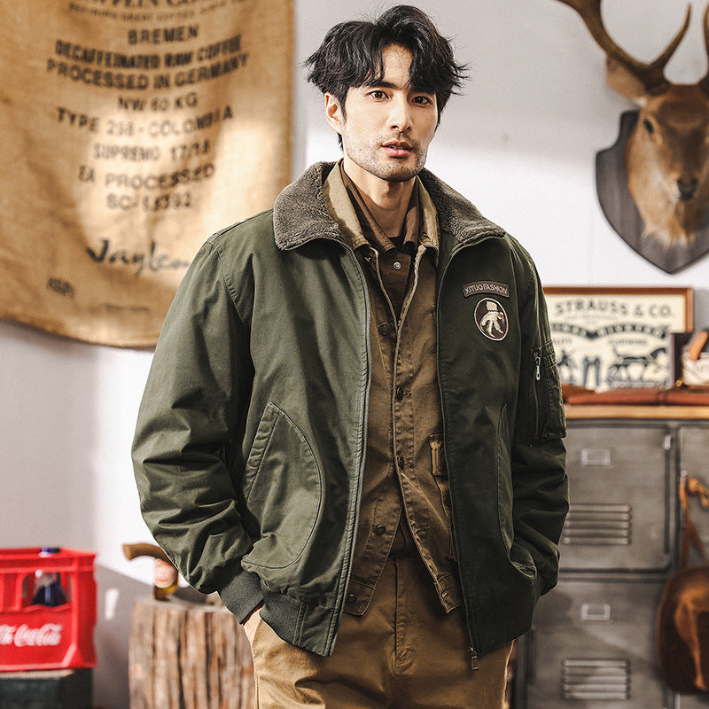 Retro pilot jacket cotton jacket men's winter plus velvet thickened cotton jacket men's autumn and winter style