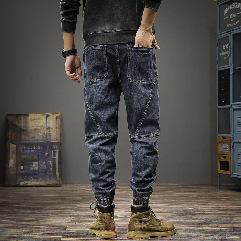 Spring retro workwear jeans for men, loose large size casual pants, leggings