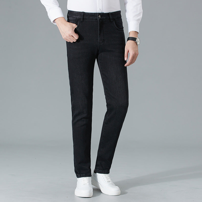 autumn and winter new men's jeans for young and middle-aged men, casual and slim long pants, high-elastic cotton pants