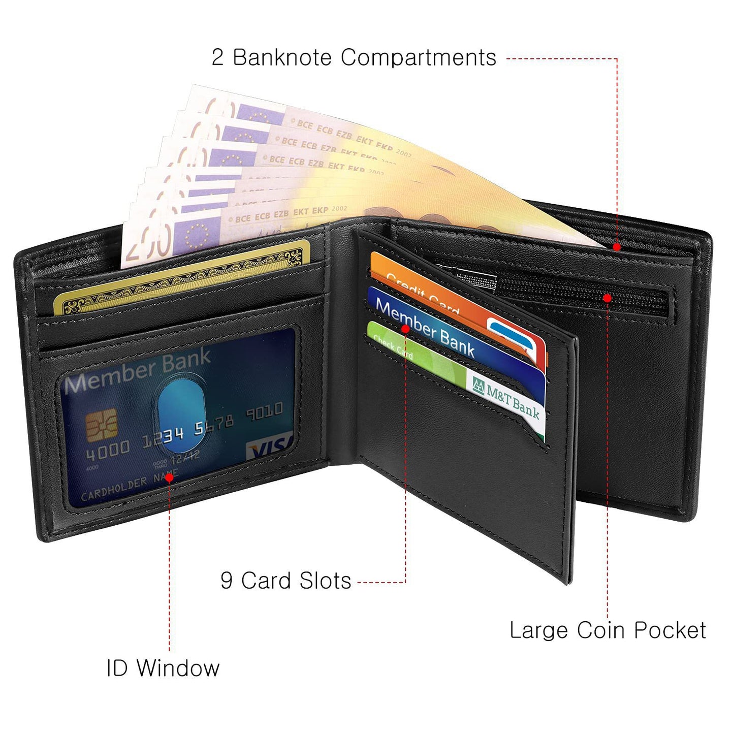 Carbon fiber pattern wallet RFID anti-theft brush multi-function multi-card slot tri-fold loose-leaf