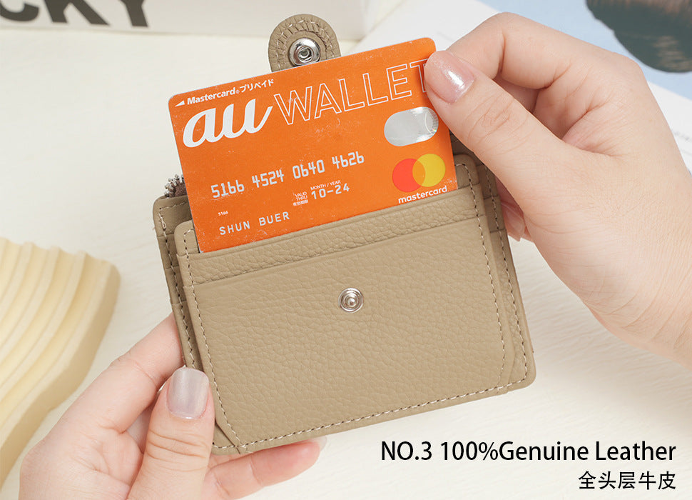 New genuine leather card holder zipper coin purse, gift multi-card slot cowhide card holder ultra-thin wallet