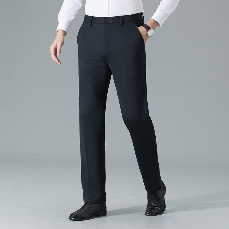 Thick business non-iron trousers for middle-aged and young men's casual trousers, elastic small straight long trousers