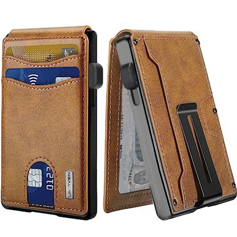 Anti-theft large-capacity carbon fiber genuine leather card holder RFID multi-card slot flip wallet for men