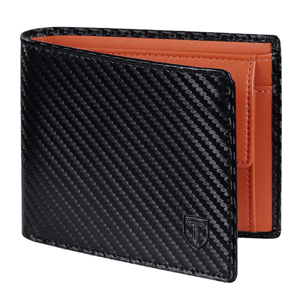 Men's genuine leather wallet, carbon fiber top layer cowhide card holder, large capacity wallet, new purse