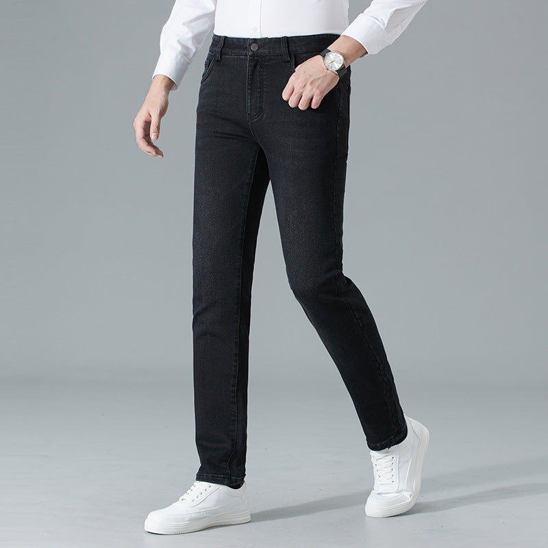 autumn and winter new men's jeans for young and middle-aged men, casual and slim long pants, high-elastic cotton pants