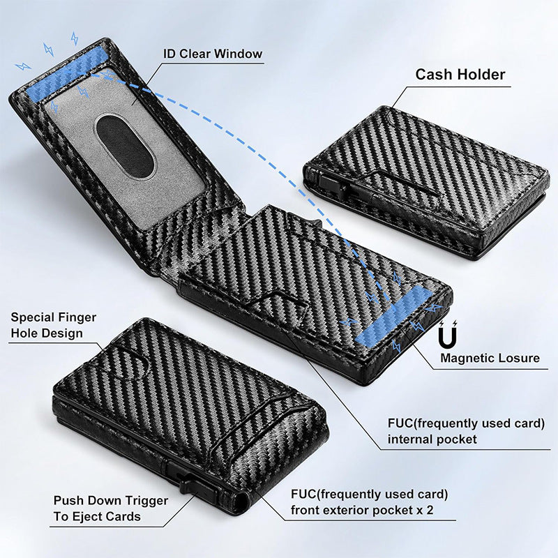 Flip wallet, light and portable, RFID anti-theft men's card holder, microfiber carbon fiber multifunctional card holder