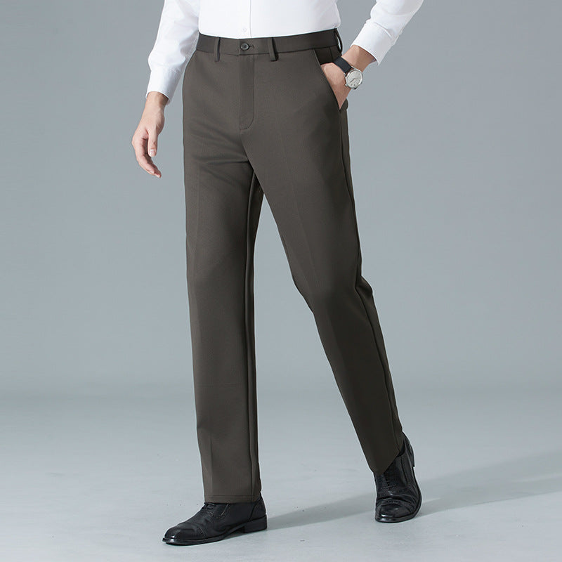 Thick business non-iron trousers for middle-aged and young men's casual trousers, elastic small straight long trousers