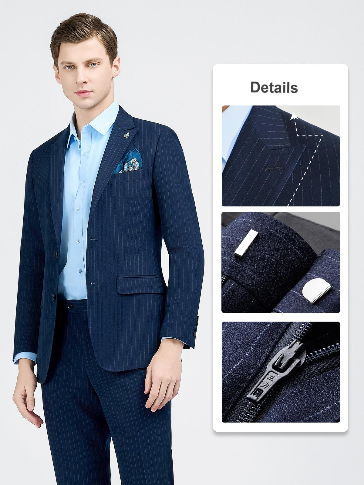 Men's suit set navy blue stripes handsome groom wedding dress corporate executive professional suit