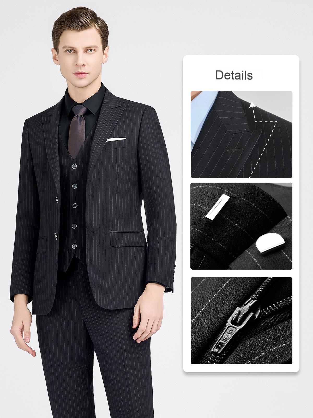 Black striped imitation wool men's suits, men's groomsmen suits, suits, men's wedding suits, professional suits