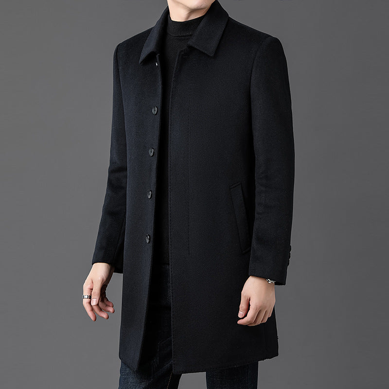 2024 Winter Double-sided Nylon Windbreaker Men's High-end Executive Men's Wool Coat Mid-length Lapel Warm