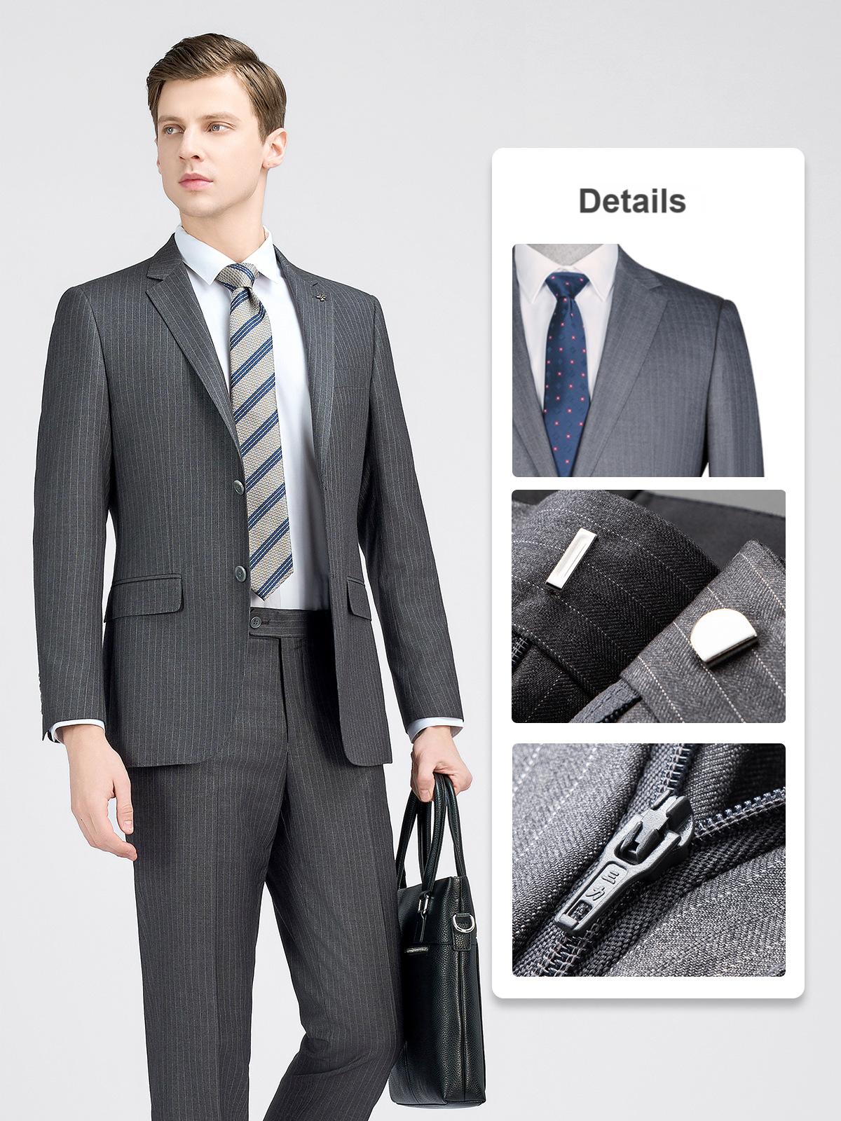 Gray striped men's suit, men's suit, men's casual suit, commuter jacket, professional suit