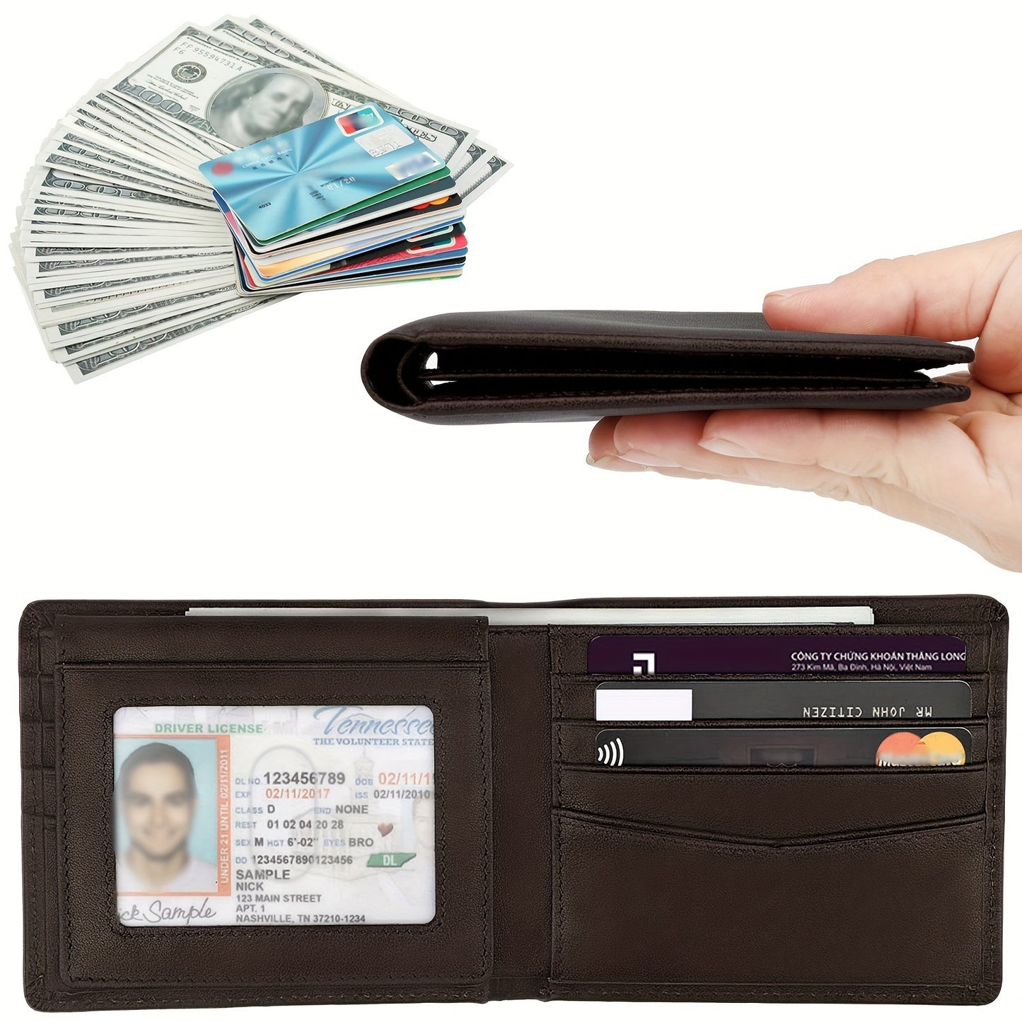 Men's short wallet with rfid anti-theft and multi-card slots, high-end three-fold men's genuine leather wallet