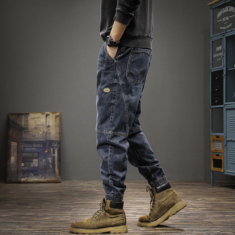 Spring retro workwear jeans for men, loose large size casual pants, leggings