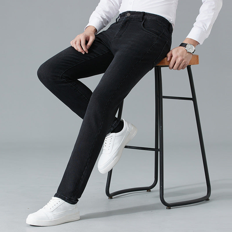 autumn and winter new men's jeans for young and middle-aged men, casual and slim long pants, high-elastic cotton pants