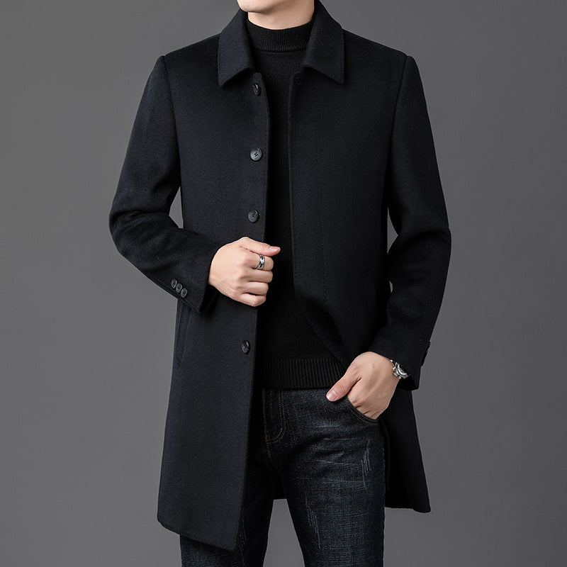 2024 Winter Double-sided Nylon Windbreaker Men's High-end Executive Men's Wool Coat Mid-length Lapel Warm