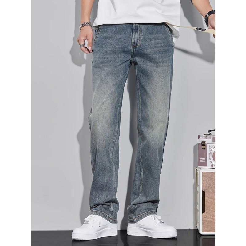 Spring retro jeans men's loose straight trendy men's pants high street wide-leg pants