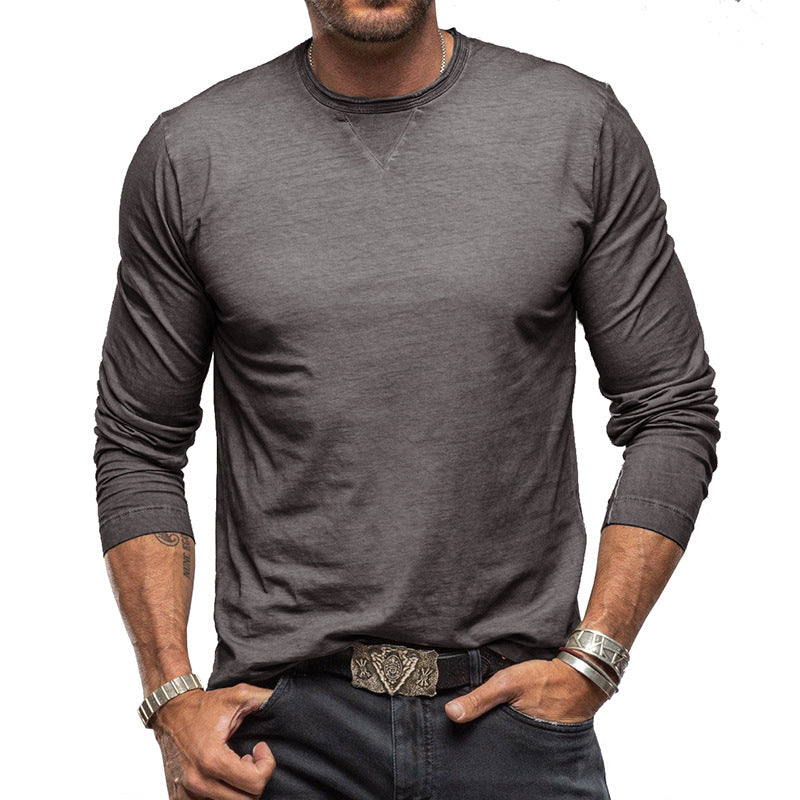 2025 new long-sleeved round neck T-shirt foreign trade men's cotton bottoming shirt