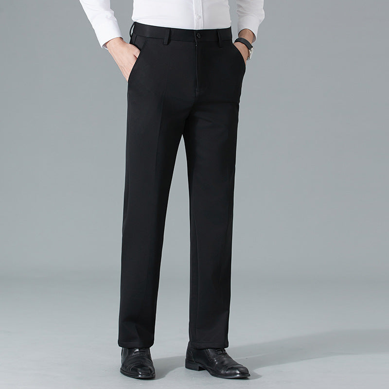 Thick business non-iron trousers for middle-aged and young men's casual trousers, elastic small straight long trousers