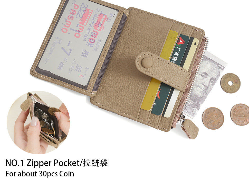 New genuine leather card holder zipper coin purse, gift multi-card slot cowhide card holder ultra-thin wallet