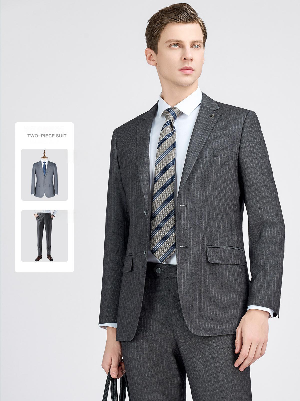 Gray striped men's suit, men's suit, men's casual suit, commuter jacket, professional suit