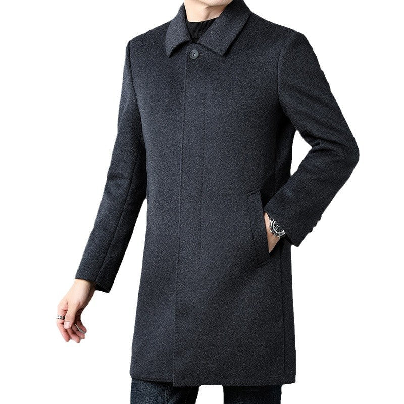 2024 Winter Double-sided Nylon Windbreaker Men's High-end Executive Men's Wool Coat Mid-length Lapel Warm