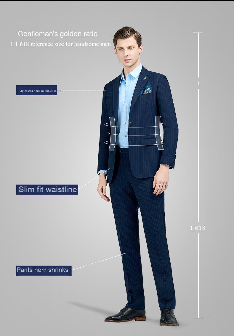 Men's suit set navy blue stripes handsome groom wedding dress corporate executive professional suit-2