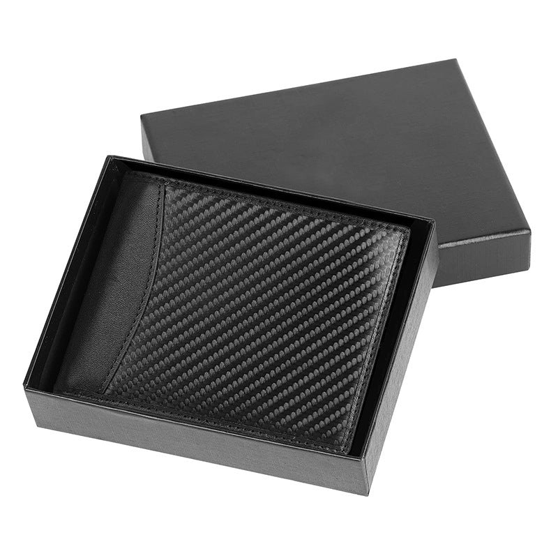 Carbon fiber pattern wallet RFID anti-theft brush multi-function multi-card slot tri-fold loose-leaf