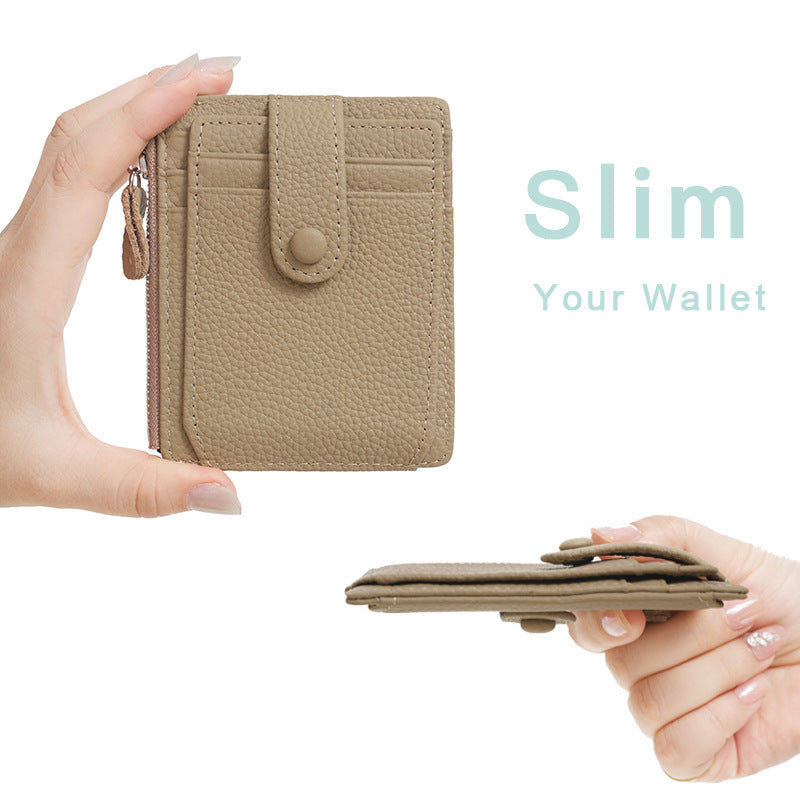 New genuine leather card holder zipper coin purse, gift multi-card slot cowhide card holder ultra-thin wallet