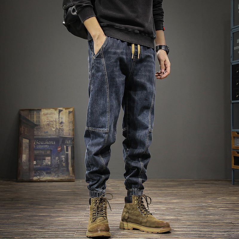 Spring retro workwear jeans for men, loose large size casual pants, leggings