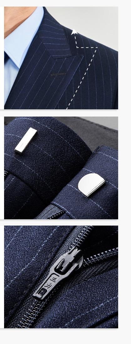 Men's suit set navy blue stripes handsome groom wedding dress corporate executive professional suit-2