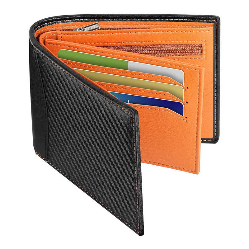 Carbon fiber pattern wallet RFID anti-theft brush multi-function multi-card slot tri-fold loose-leaf