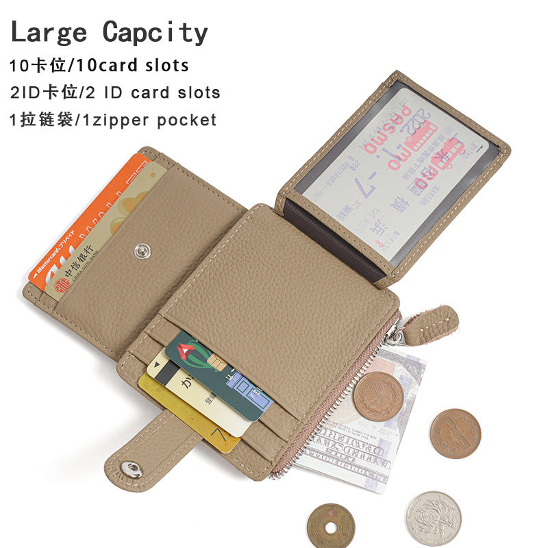 New genuine leather card holder zipper coin purse, gift multi-card slot cowhide card holder ultra-thin wallet