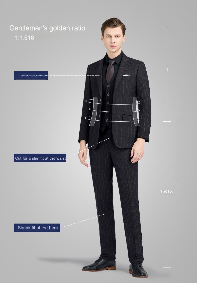 Black striped imitation wool men's suits, men's groomsmen suits, suits, men's wedding suits, professional suits