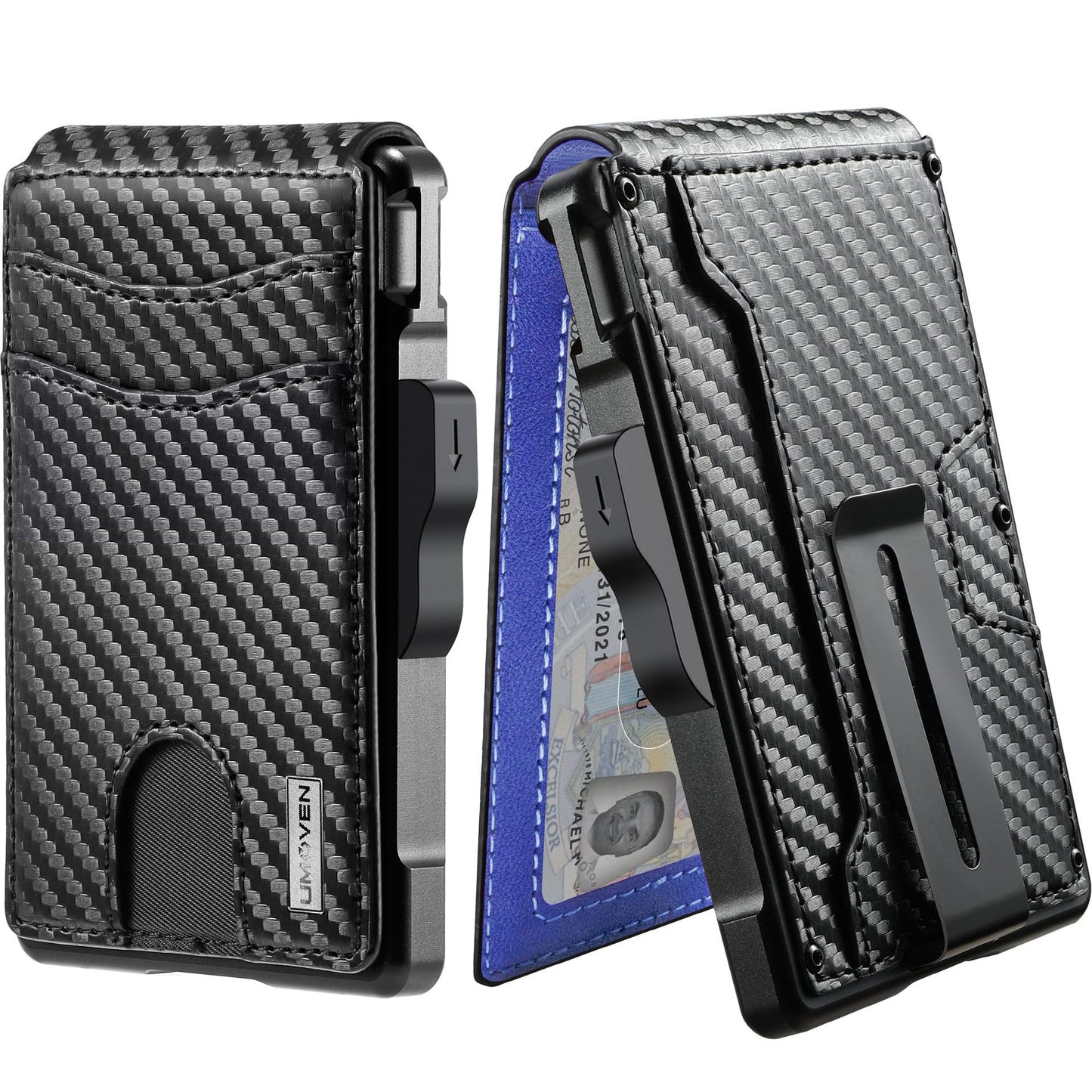 Anti-theft large-capacity carbon fiber genuine leather card holder RFID multi-card slot flip wallet for men