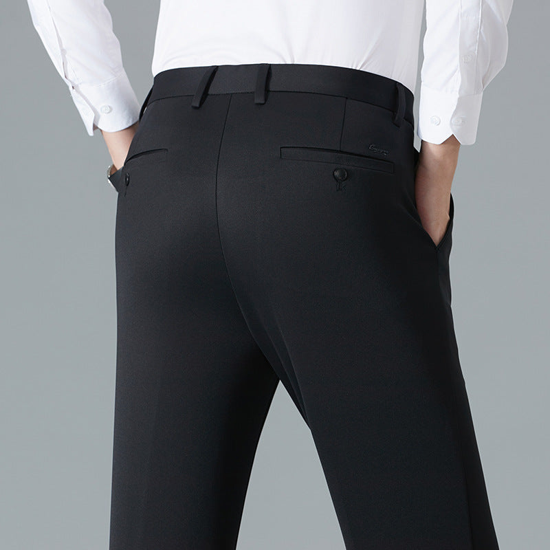 Thick business non-iron trousers for middle-aged and young men's casual trousers, elastic small straight long trousers