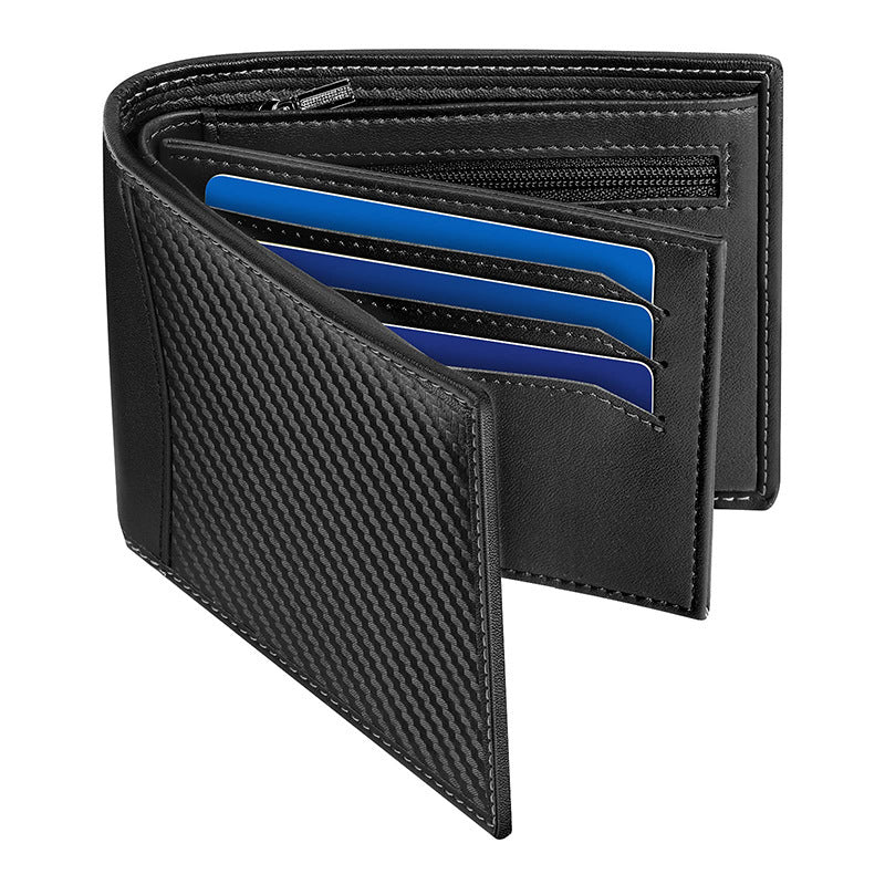 Carbon fiber pattern wallet RFID anti-theft brush multi-function multi-card slot tri-fold loose-leaf