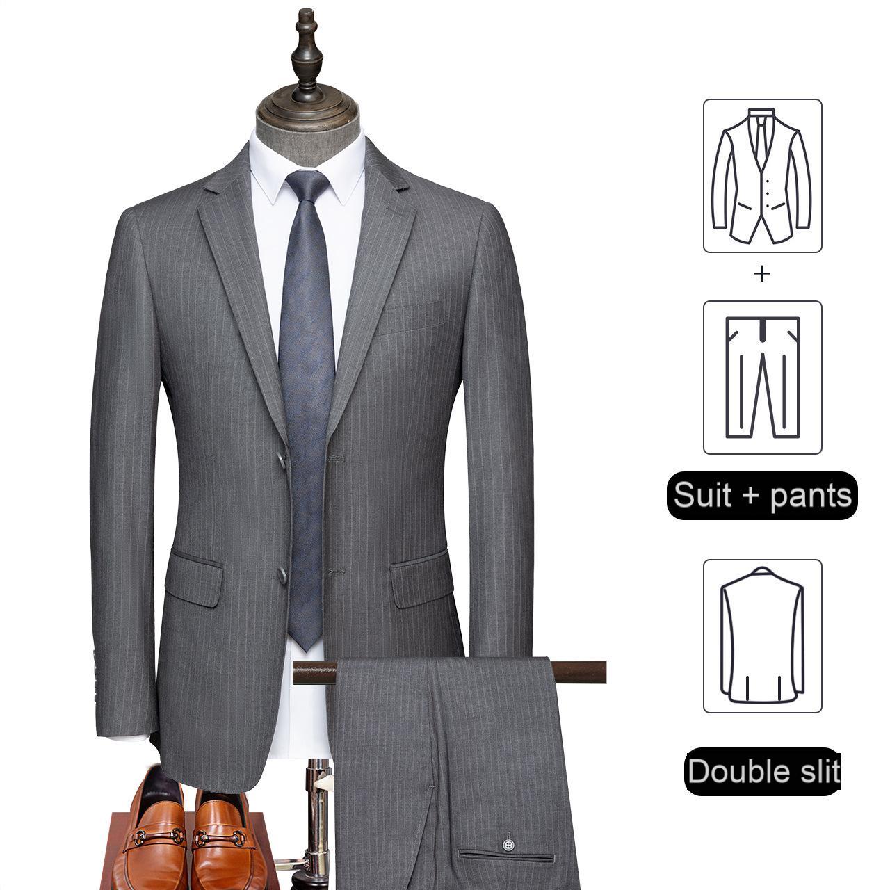 Gray striped men's suit, men's suit, men's casual suit, commuter jacket, professional suit