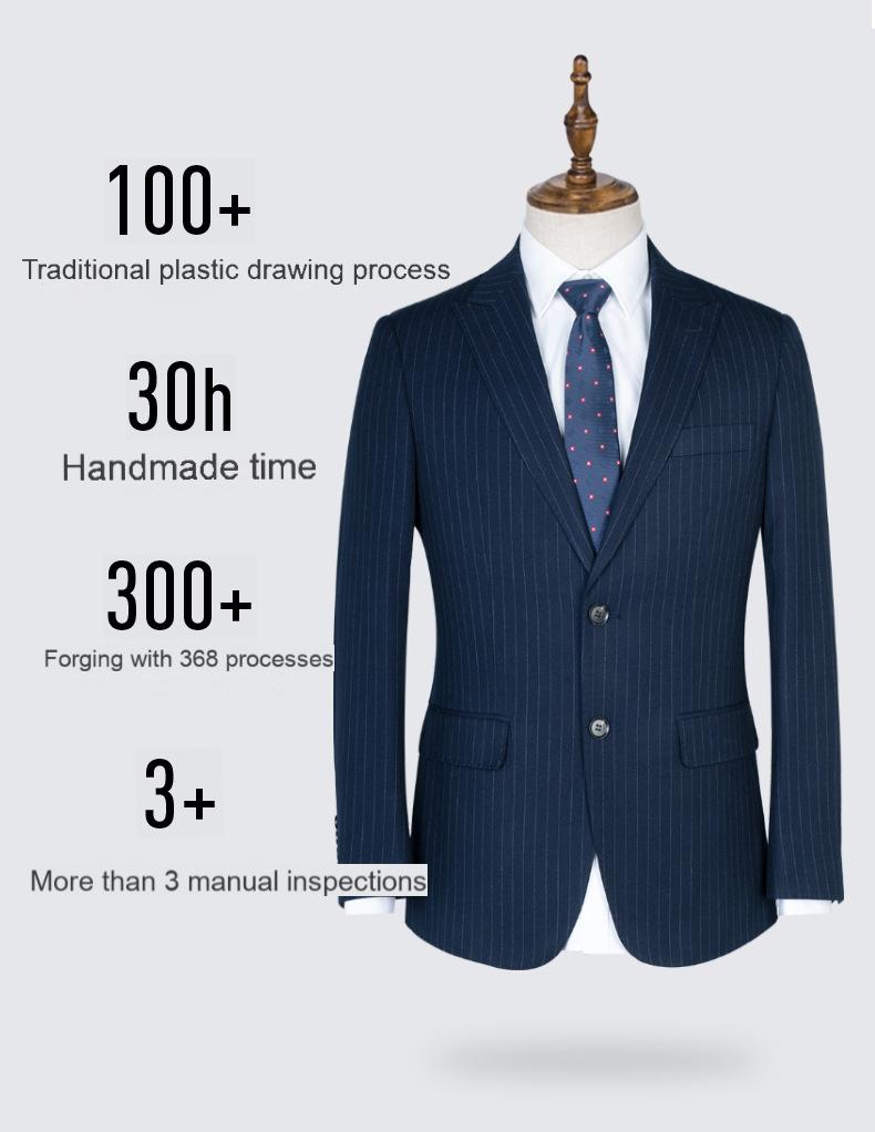 Men's suit set navy blue stripes handsome groom wedding dress corporate executive professional suit