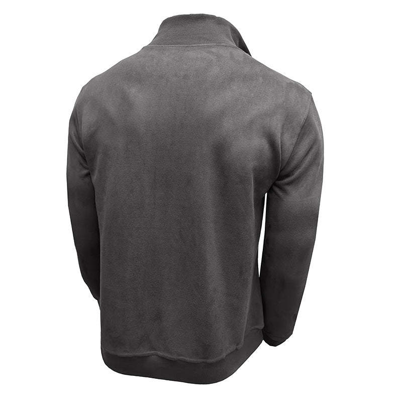 Long-sleeved zipper stand-up collar sweatshirt men's Henry collar imitation leather line pullover top