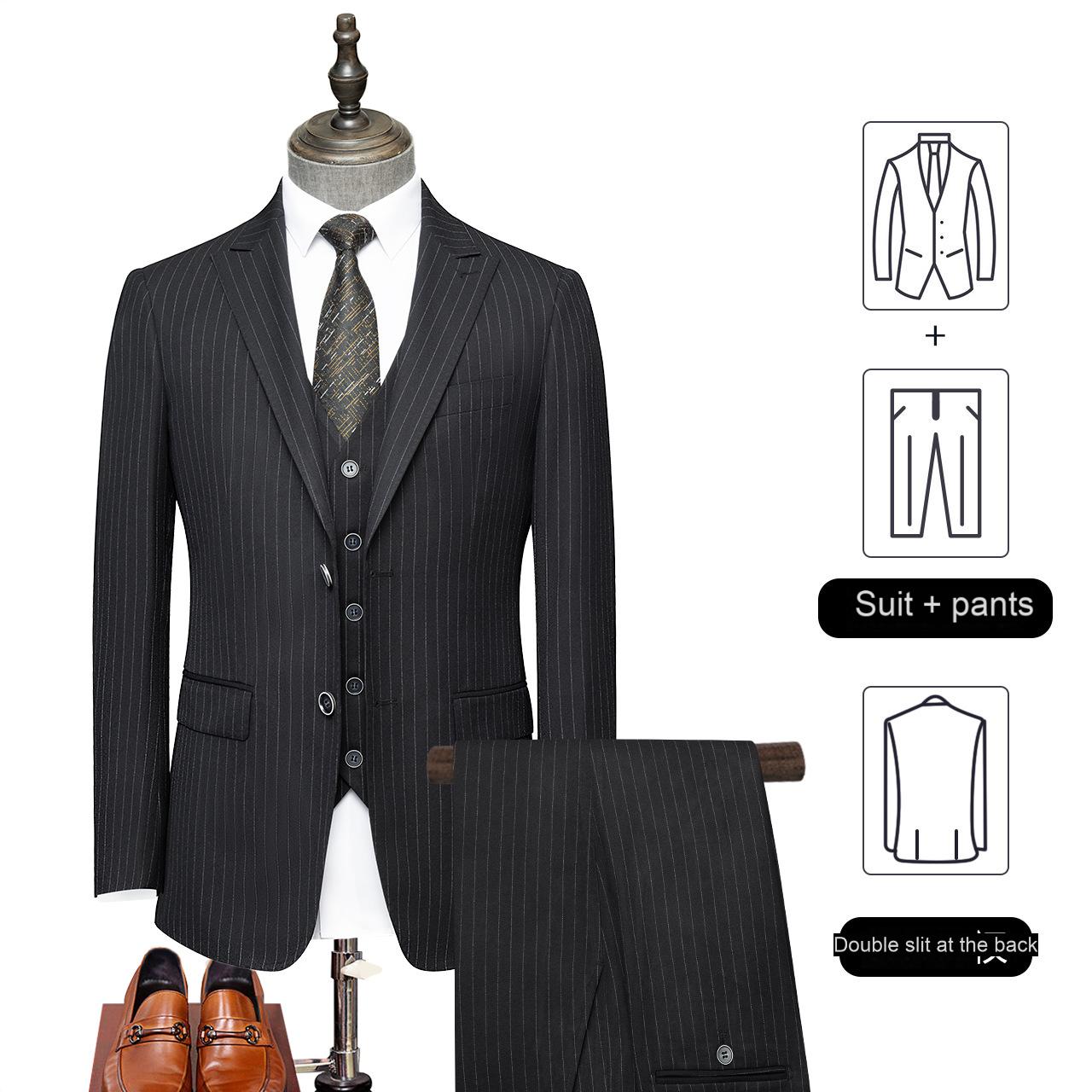 Black striped imitation wool men's suits, men's groomsmen suits, suits, men's wedding suits, professional suits