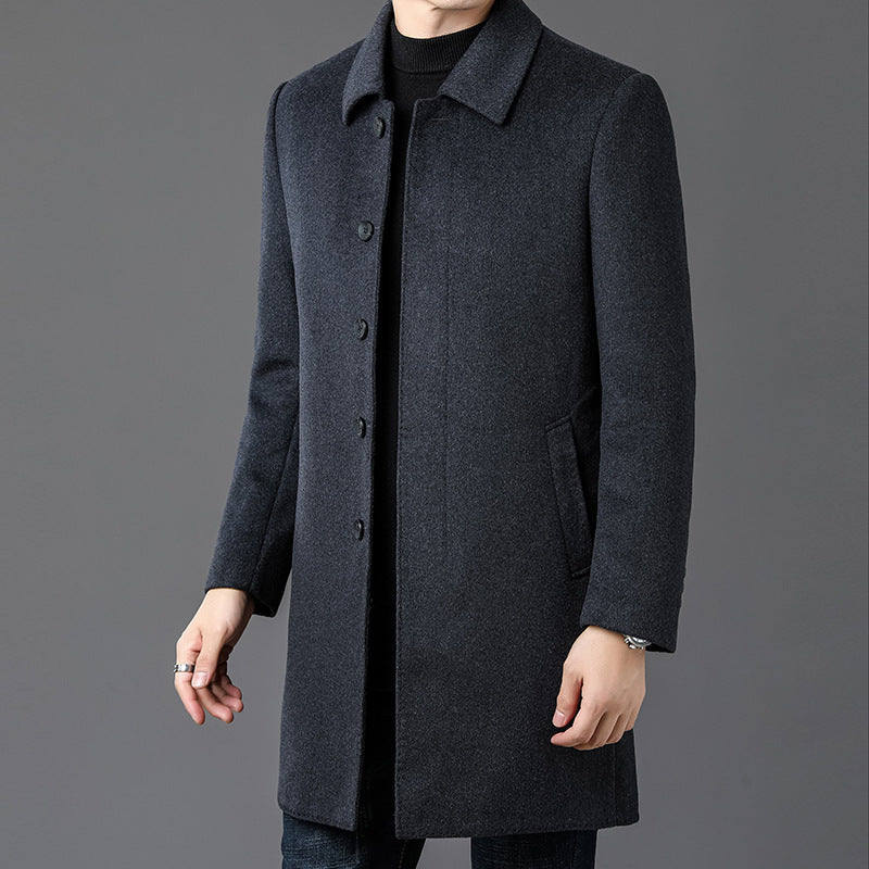 2024 Winter Double-sided Nylon Windbreaker Men's High-end Executive Men's Wool Coat Mid-length Lapel Warm