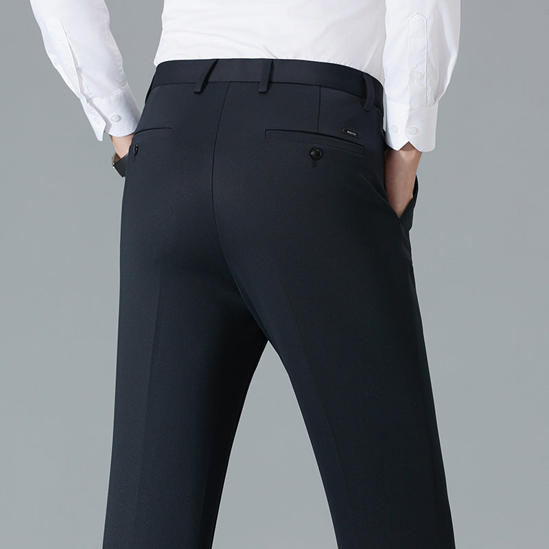 Thick business non-iron trousers for middle-aged and young men's casual trousers, elastic small straight long trousers