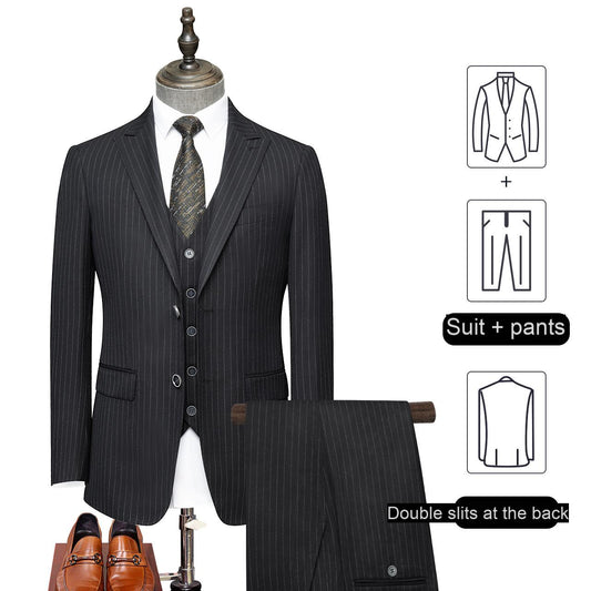 Men's suit set navy blue stripes handsome groom wedding dress corporate executive professional suit